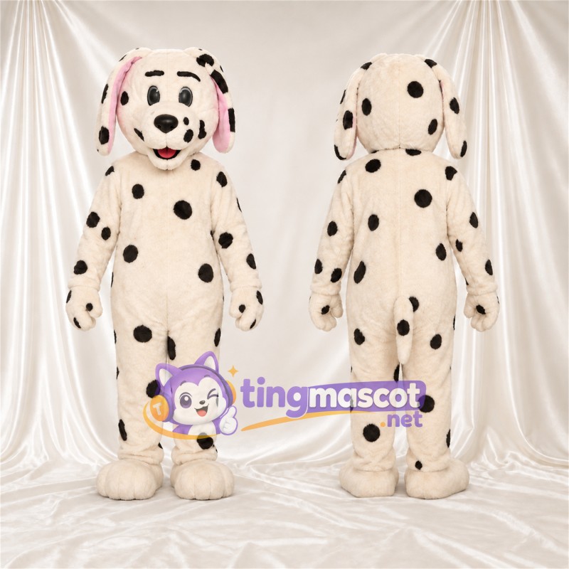 Costume de mascotte Dalmatien – crème / noir – Intérieur des oreilles (rose); Taches