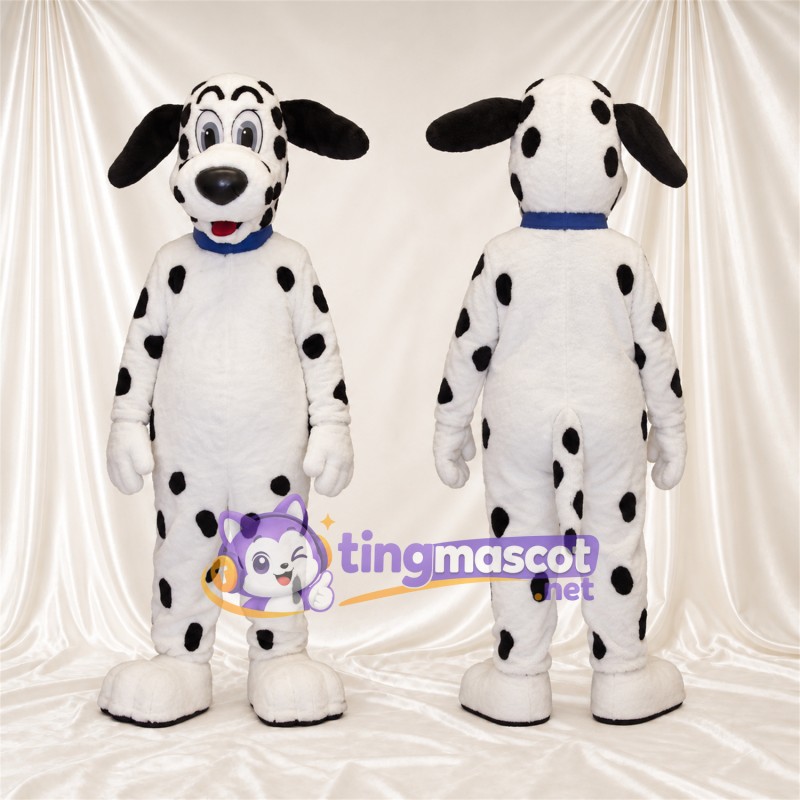 Maskottchenkostüm Dalmatiner – schwarz / weiß – Kragen (blau); Flecken (schwarz)