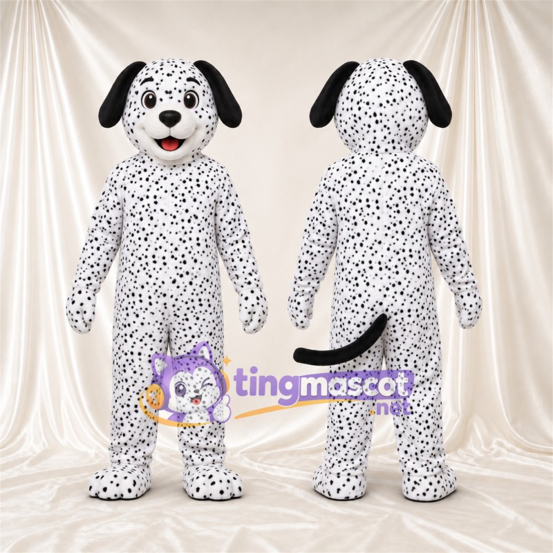 Costume de mascotte Dalmatien – noir / blanc – Longue queue; Petites taches serrées