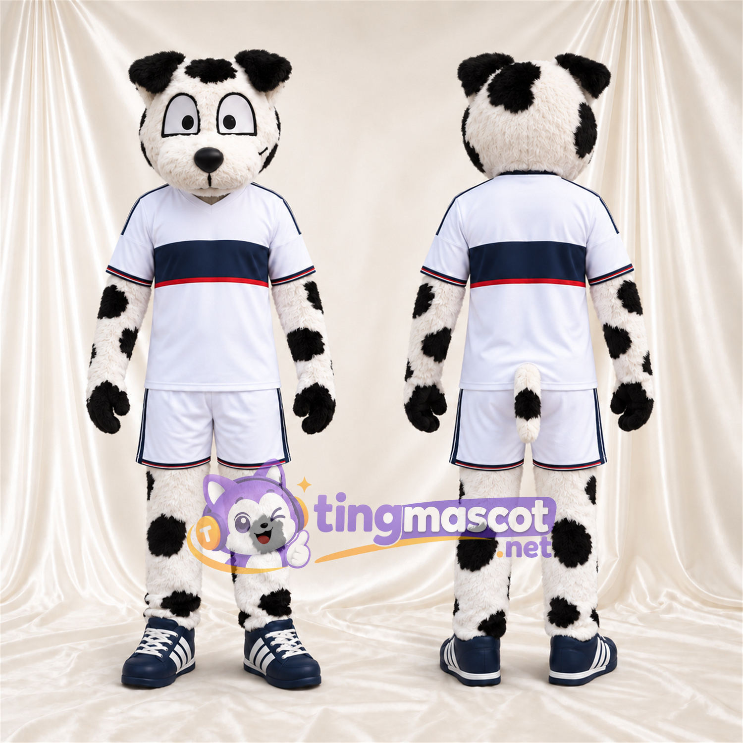 Black and White Dalmatian Mascot Costume - White Sports Uniform Black and White Dalmatian Mascot Costume - White Sports Uniform