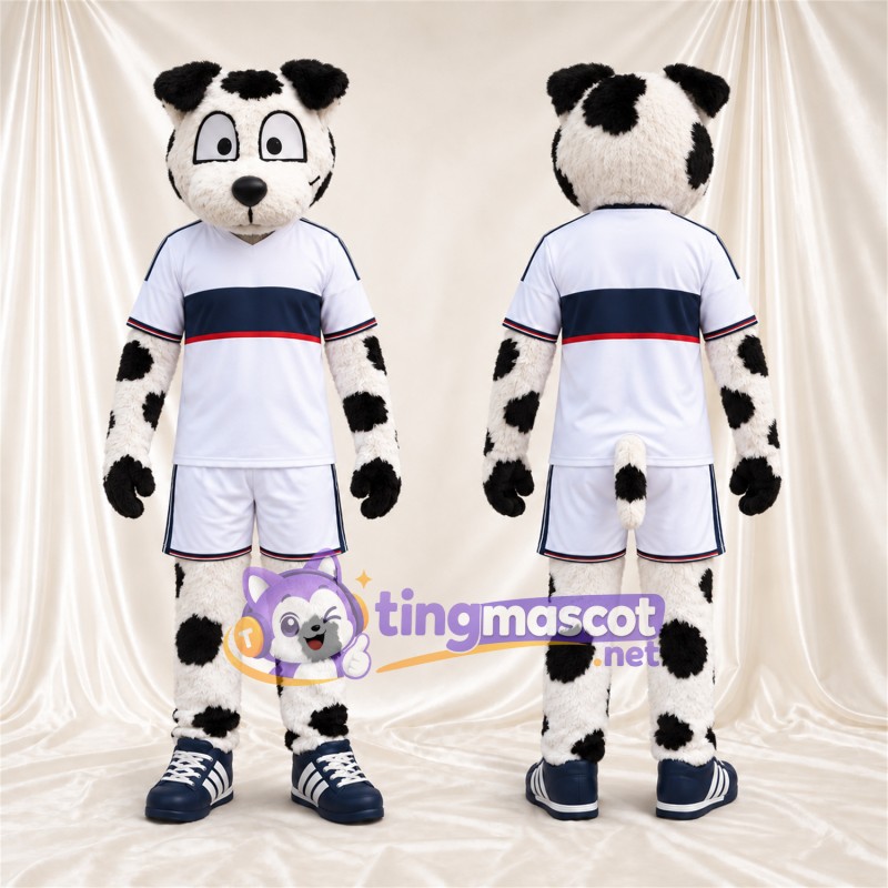Black and White Dalmatian Mascot Costume - White Sports Uniform