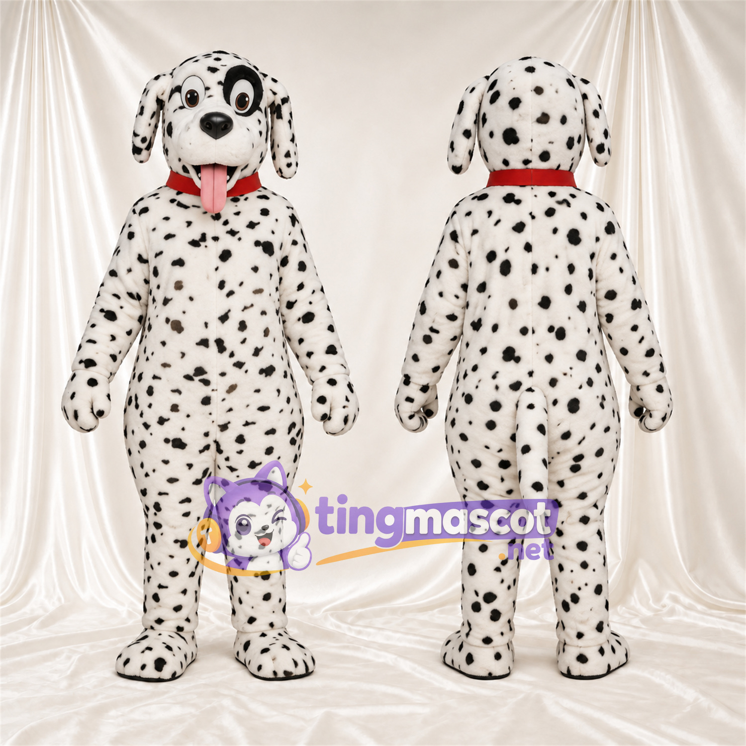 Black and White Dalmatian Mascot Costume - Red Tongue and Red Collar Black and White Dalmatian Mascot Costume - Red Tongue and Red Collar