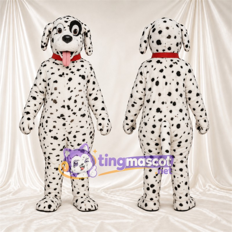 Black and White Dalmatian Mascot Costume - Red Tongue and Red Collar