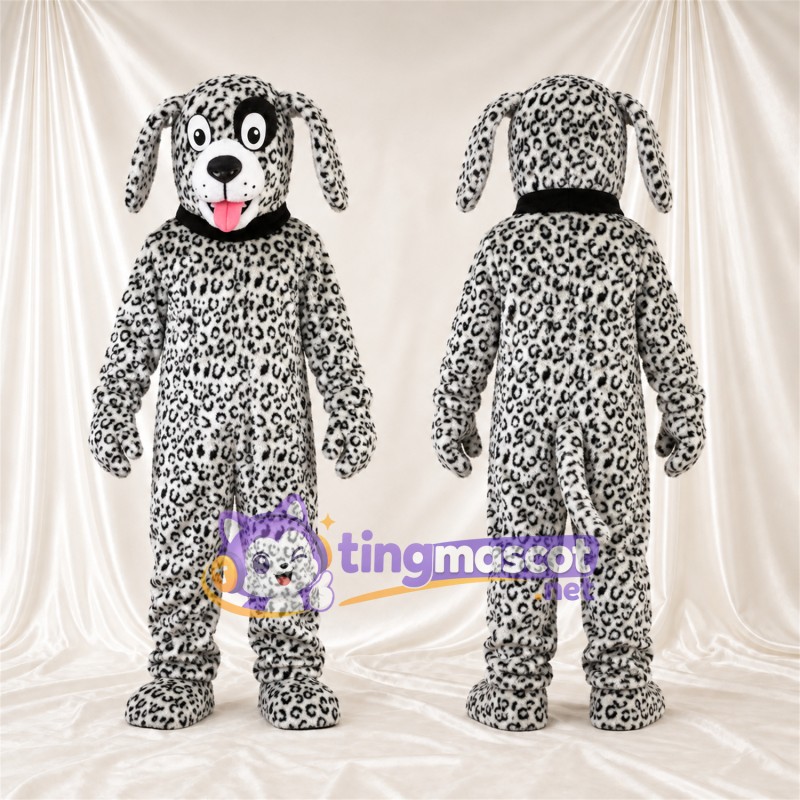 Black and White Dalmatian Mascot Costume - Black Collar and Dense Small Spots