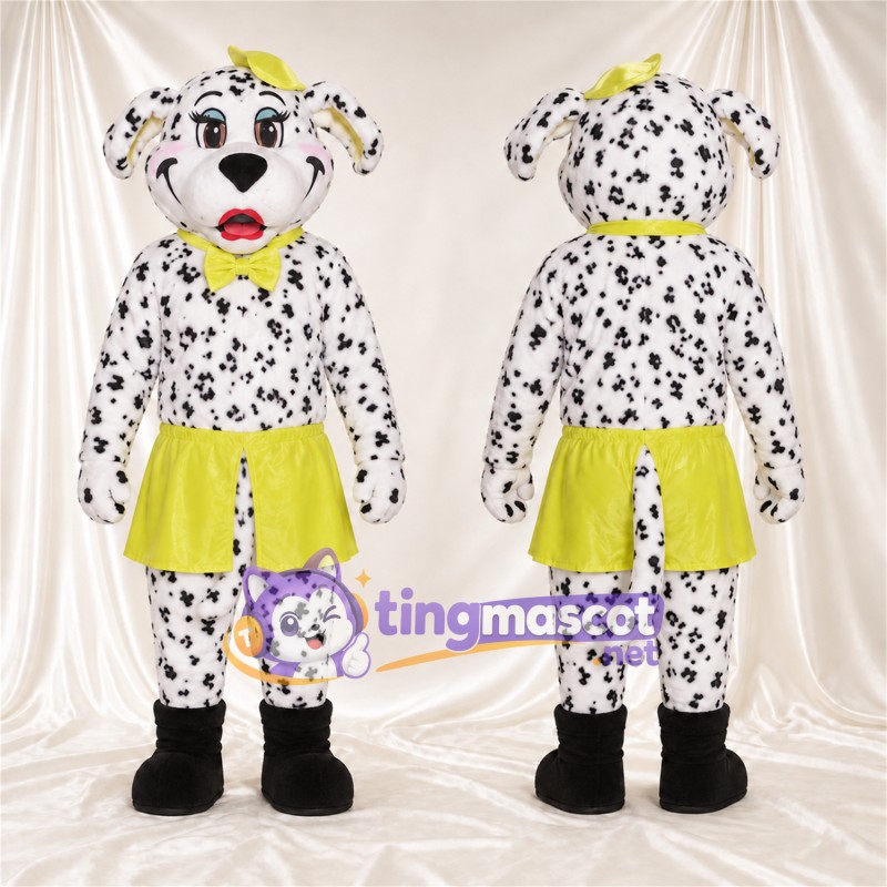 Costume de mascotte Dalmatien – noir / blanc – Jupe (jaune); Nœud