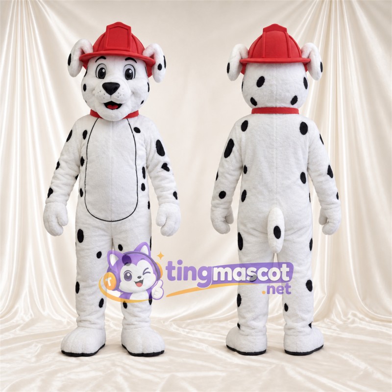 Costume de mascotte Dalmatien – noir / blanc – Casque; Col (rouge)