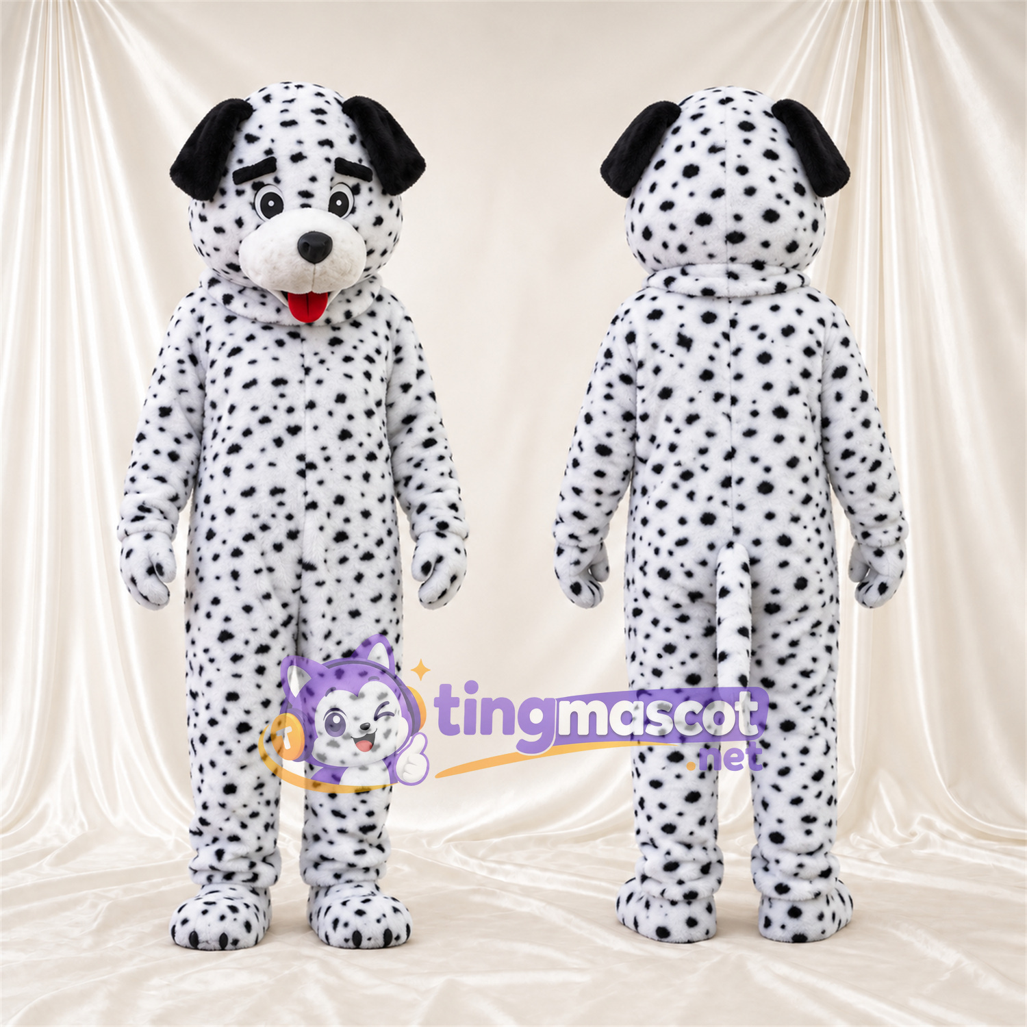 Black and White Dalmatian Mascot Costume - Red Tongue and Dense Small Spots Black and White Dalmatian Mascot Costume - Red Tongue and Dense Small Spots