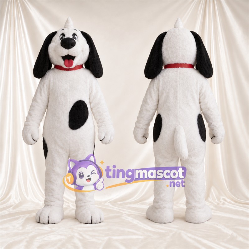 Black and White Dalmatian Mascot Costume - Head Tuft and Red Collar