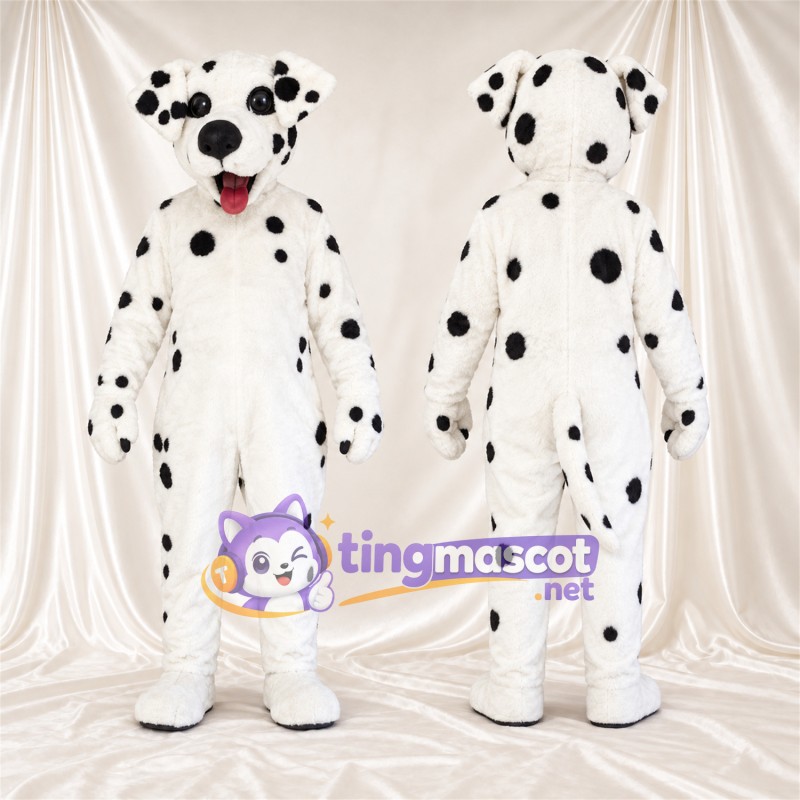 Black and White Dalmatian Mascot Costume - Pink Tongue and Sparse Black Spots