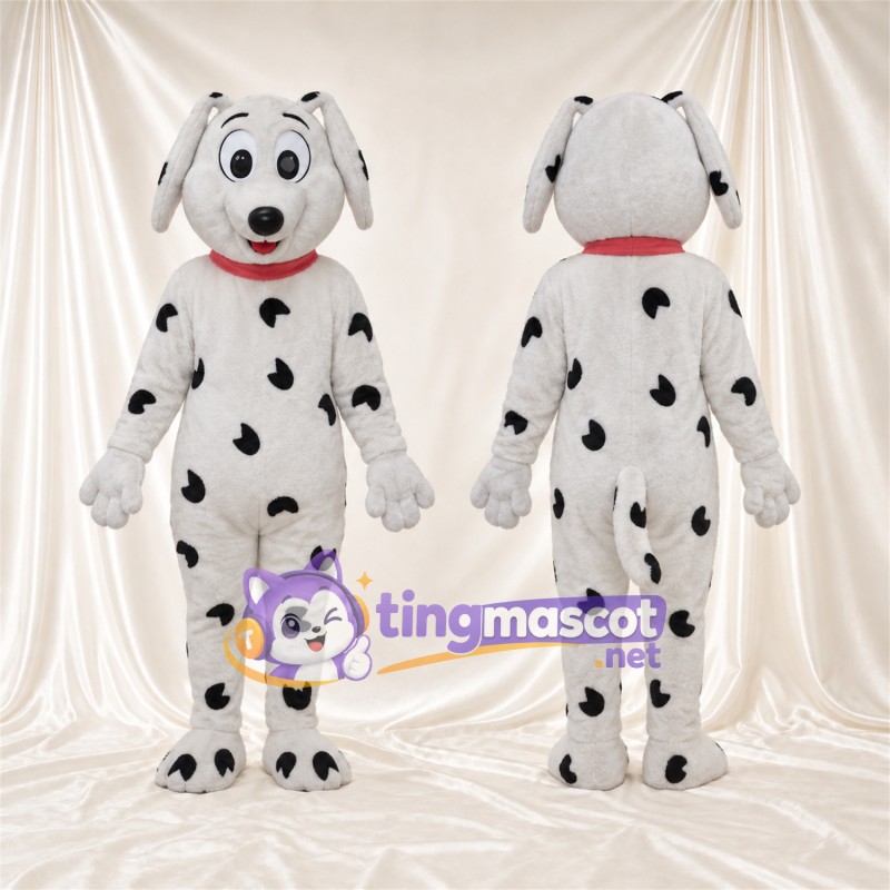 Black and White Dalmatian Mascot Costume - White Gloves and Red Collar