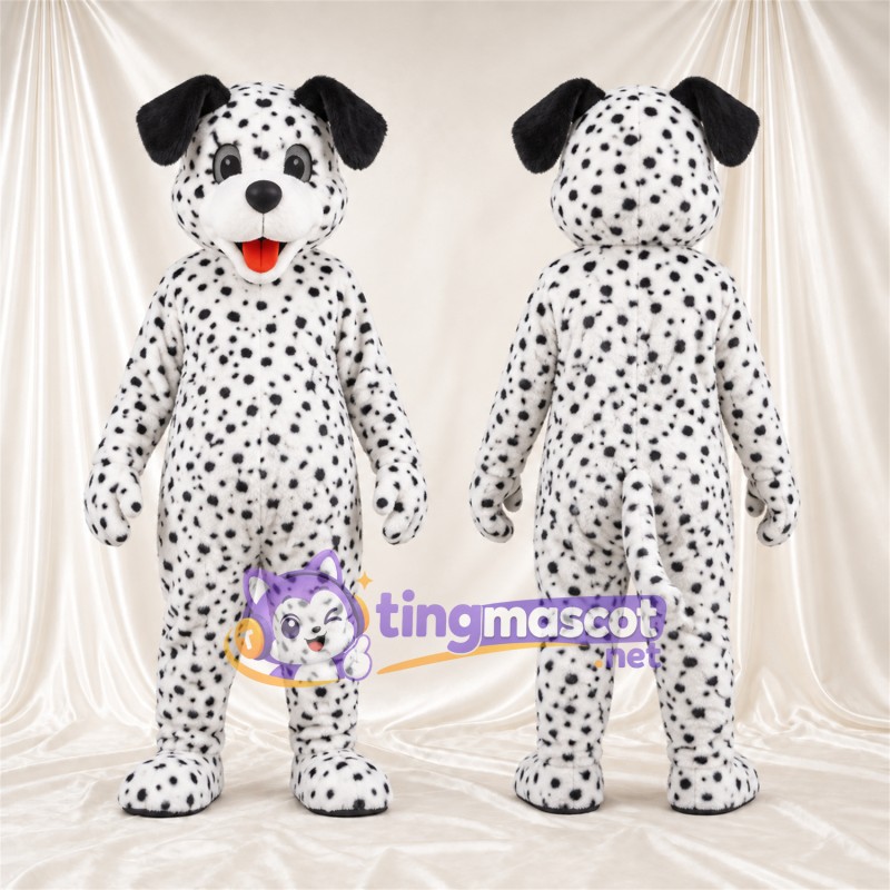 Black and White Dalmatian Mascot Costume - Red Tongue and Dense Small Spots