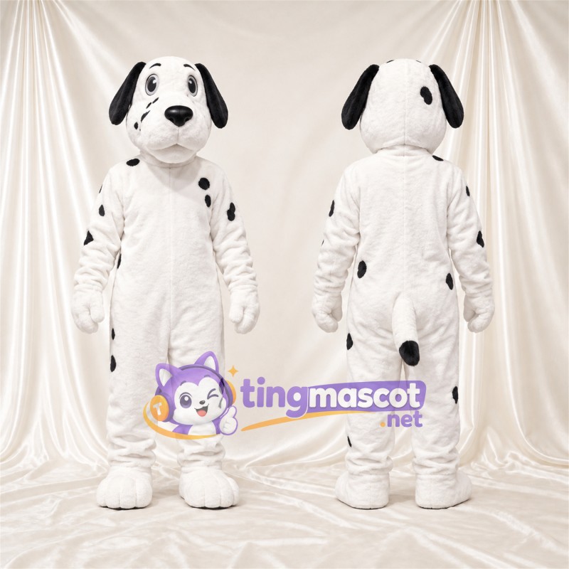 Black and White Dalmatian Mascot Costume - Gray Bow Tie and Sparse Black Spots