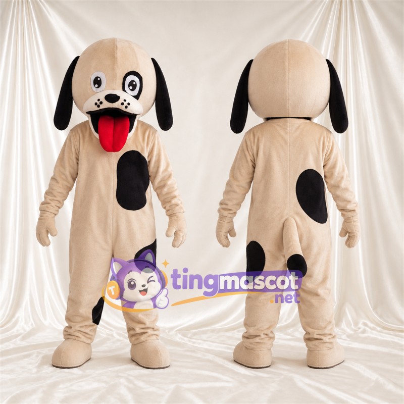 Maskottchenkostüm Dalmatiner – creme / schwarz – Schlappohren (schwarz); Flecken (schwarz)