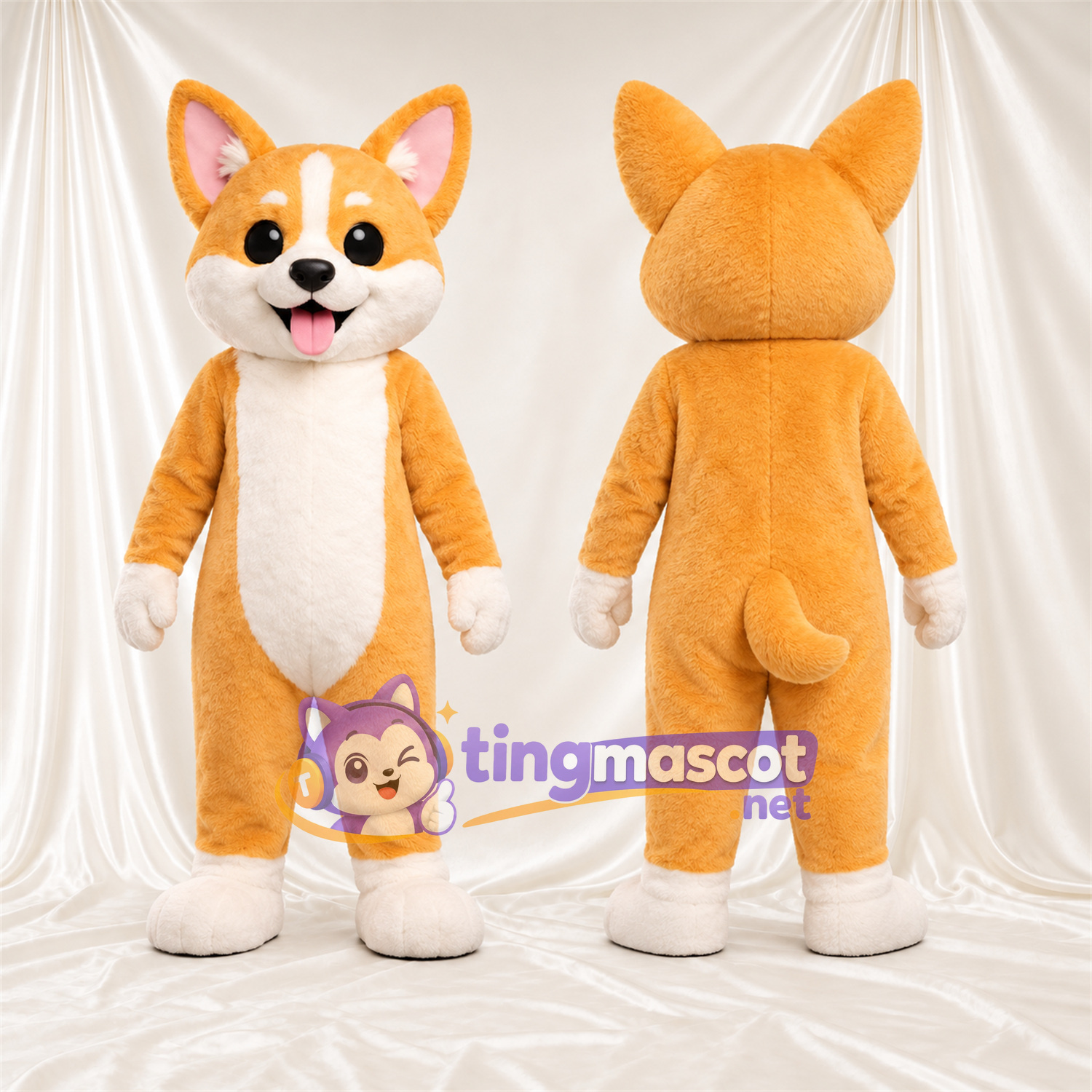 Maskottchenkostüm Corgi – orange / weiß Maskottchenkostüm Corgi – orange / weiß