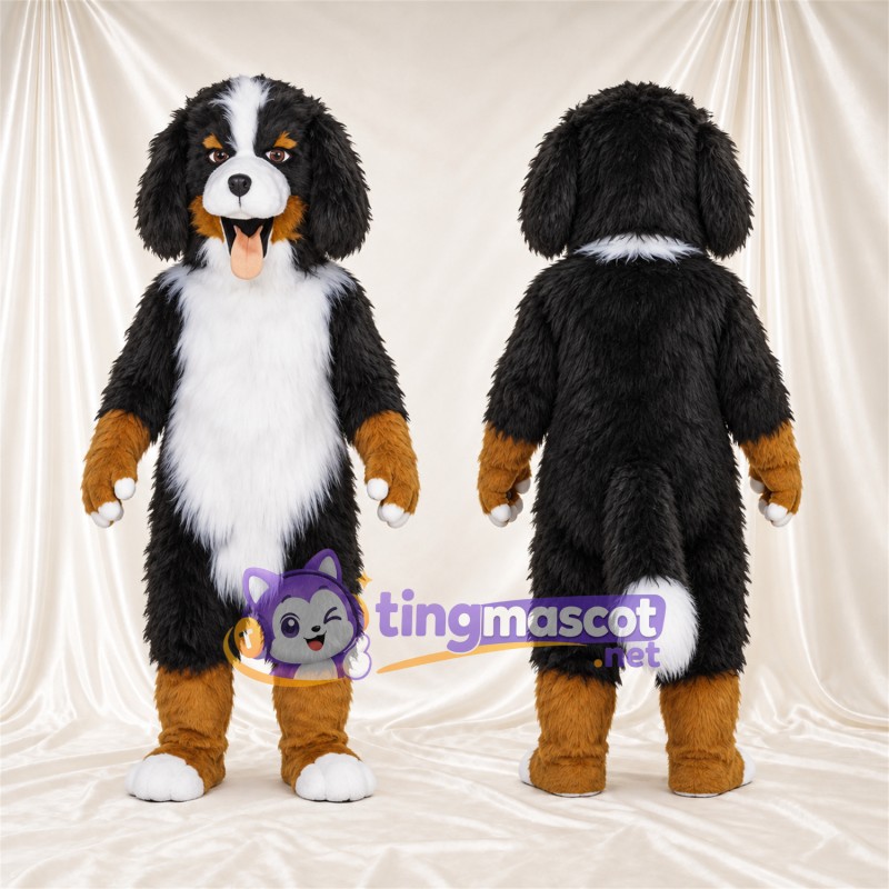 Black, Brown and White Dog Mascot Costume - White Belly and Brown Hands