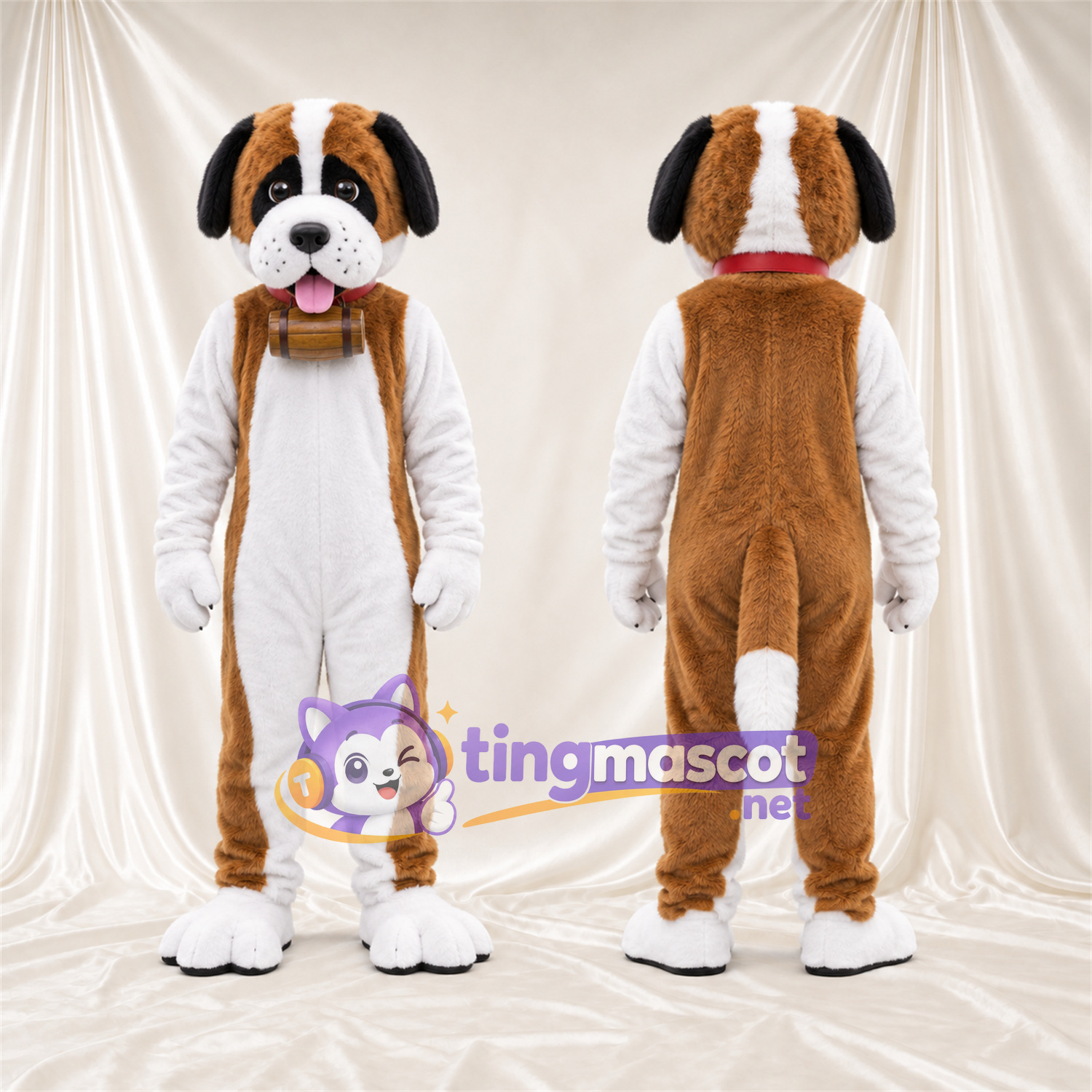 Maskottchenkostüm Hund – braun / weiß – Fliege Maskottchenkostüm Hund – braun / weiß – Fliege