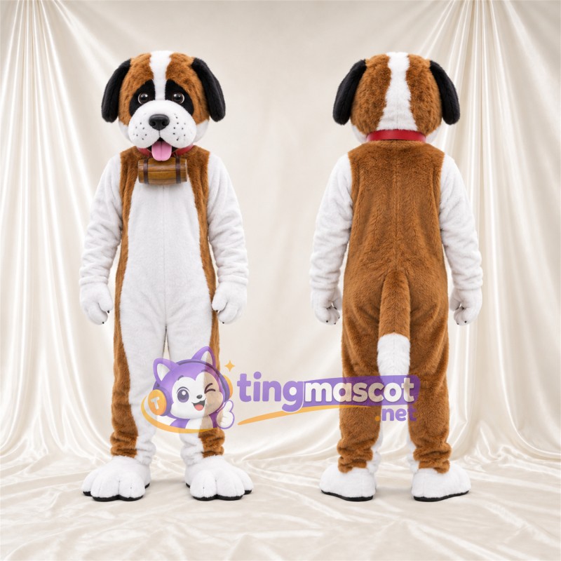 Maskottchenkostüm Hund – braun / weiß – Fliege
