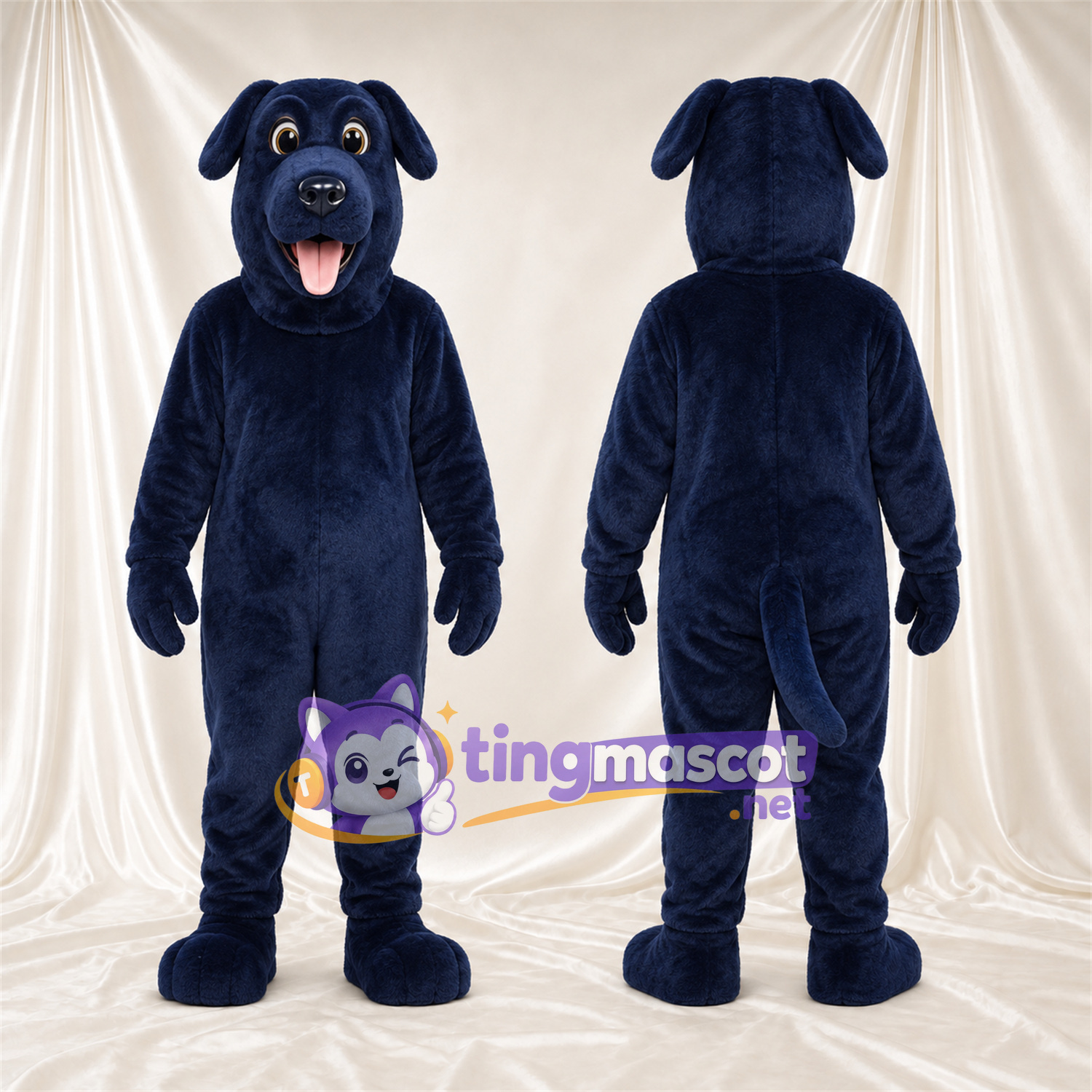 Costume de mascotte Chien – bleu – Oreilles tombantes; Langue (rose) Costume de mascotte Chien – bleu – Oreilles tombantes; Langue (rose)