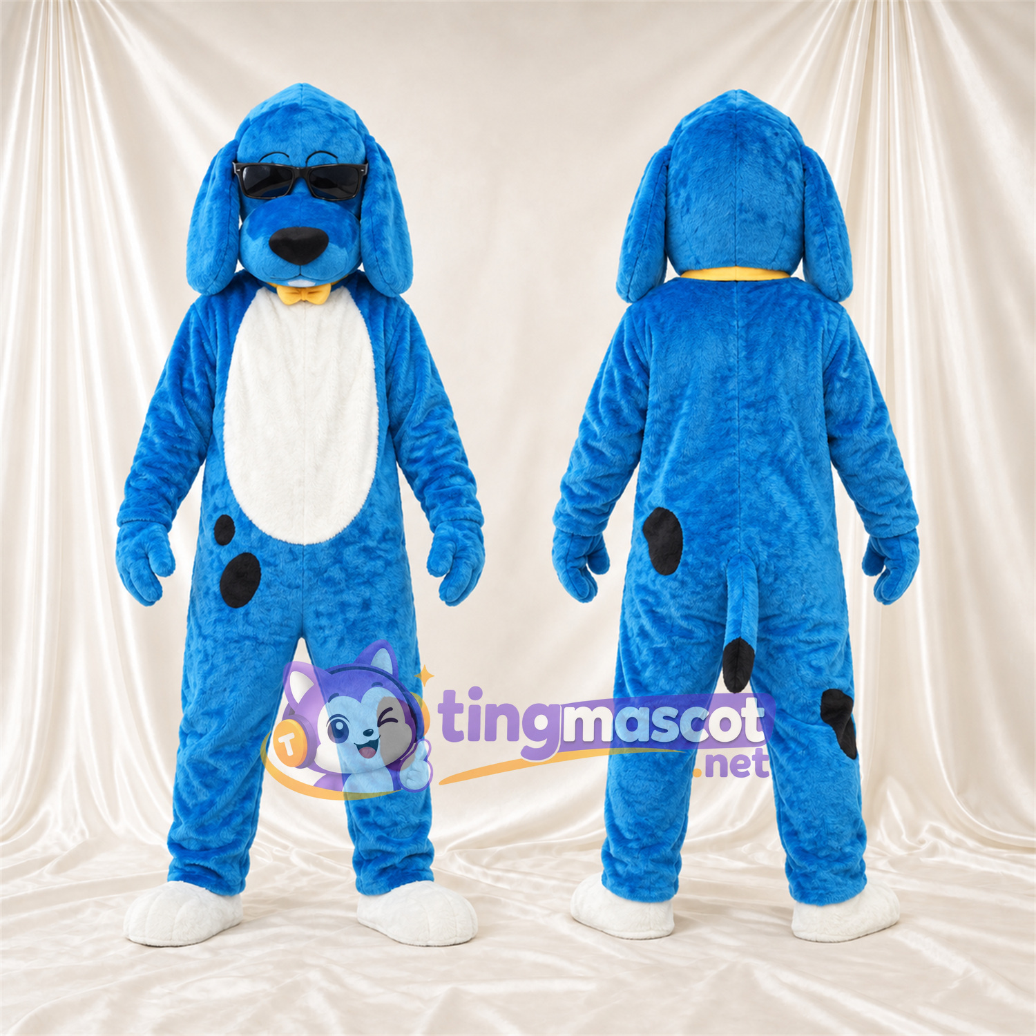 Costume de mascotte Chien – bleu – Taches (noir) Costume de mascotte Chien – bleu – Taches (noir)