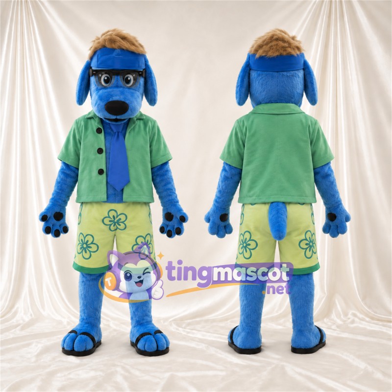 Costume de mascotte Chien – bleu – Chemise (vert); Short