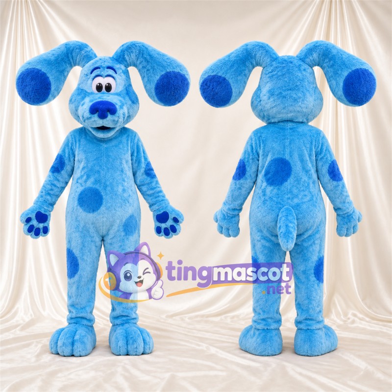 Costume de mascotte Chien – bleu – Coussinets (bleu); Taches (bleu)