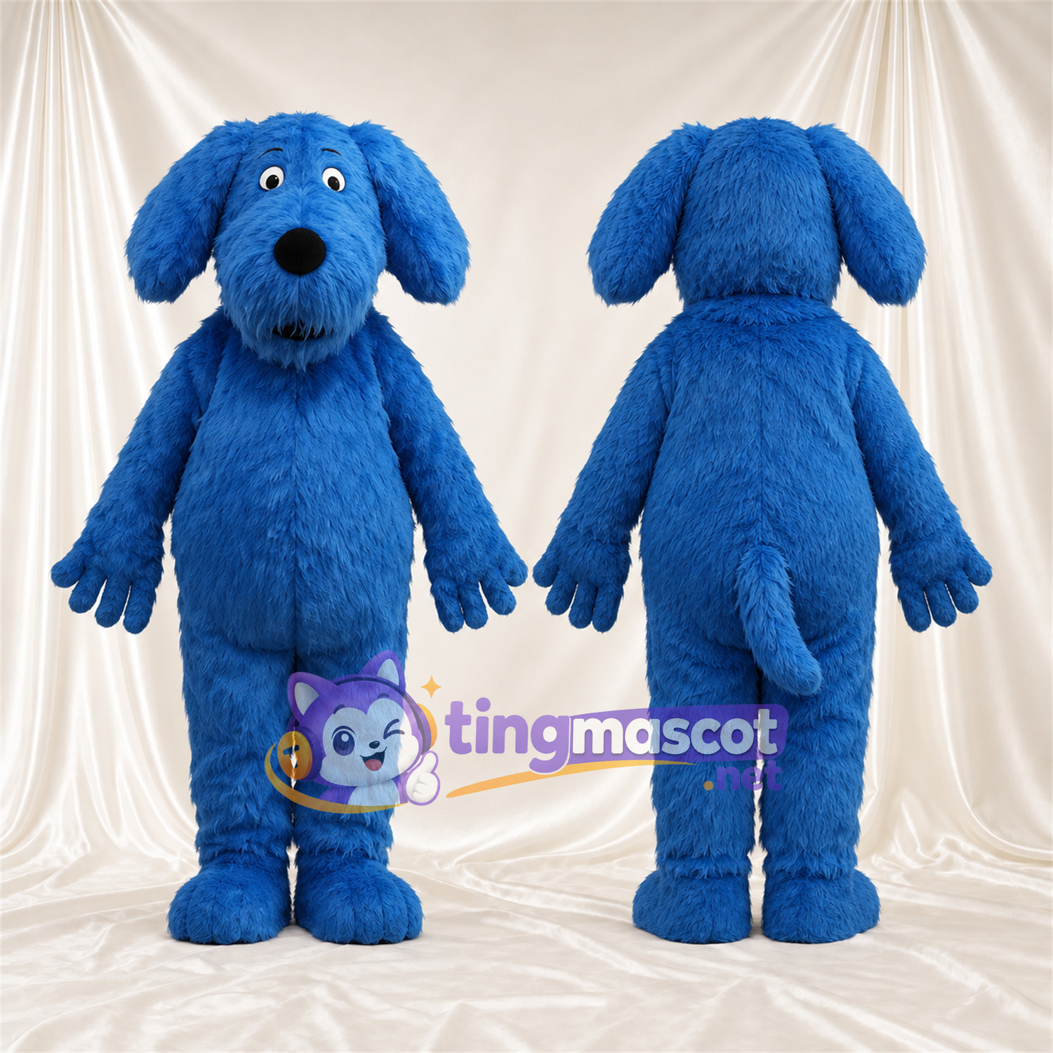 Costume de mascotte Chien – bleu – Oreilles tombantes; Fourrure hirsute Costume de mascotte Chien – bleu – Oreilles tombantes; Fourrure hirsute