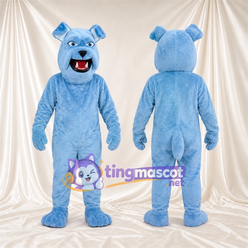 Blue Bulldog Mascot Costume - Pink Tongue and Pointed Fangs