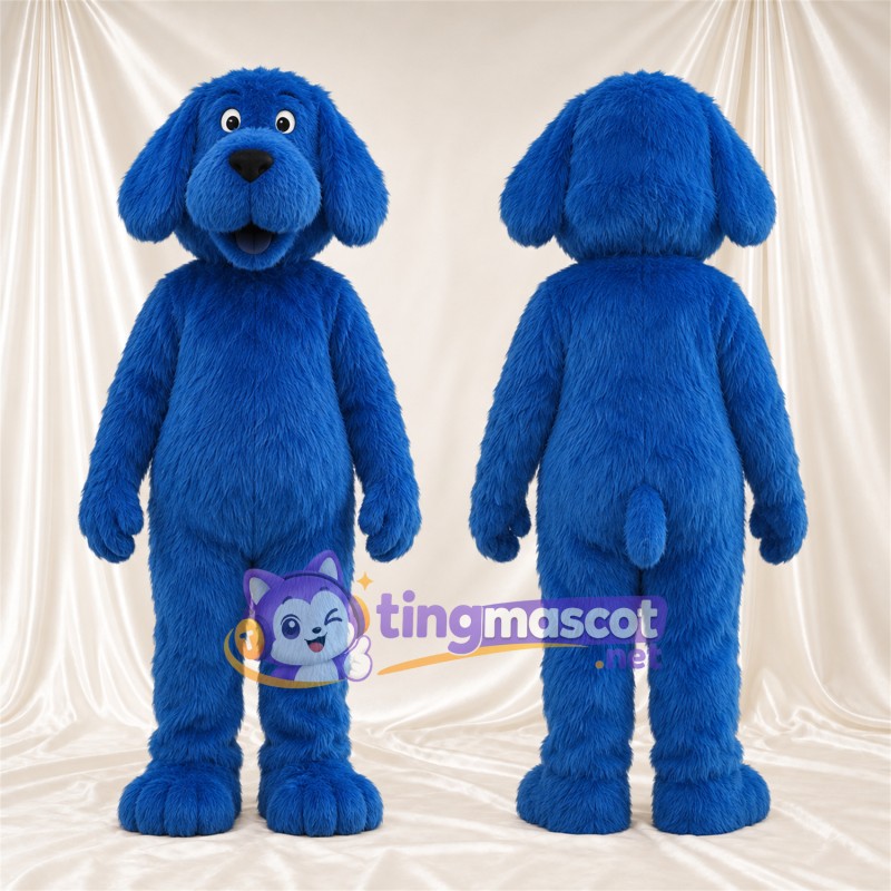 Costume de mascotte Chien – bleu – Oreilles tombantes; Fourrure hirsute
