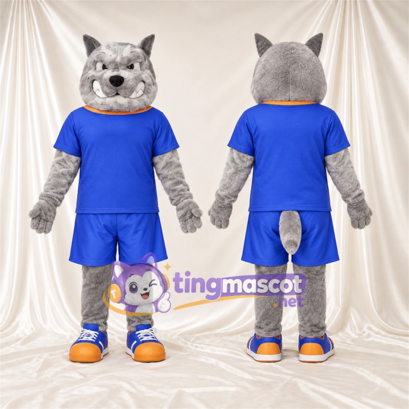 Costume de mascotte Chat sauvage – gris – Tenue de sport (bleu)