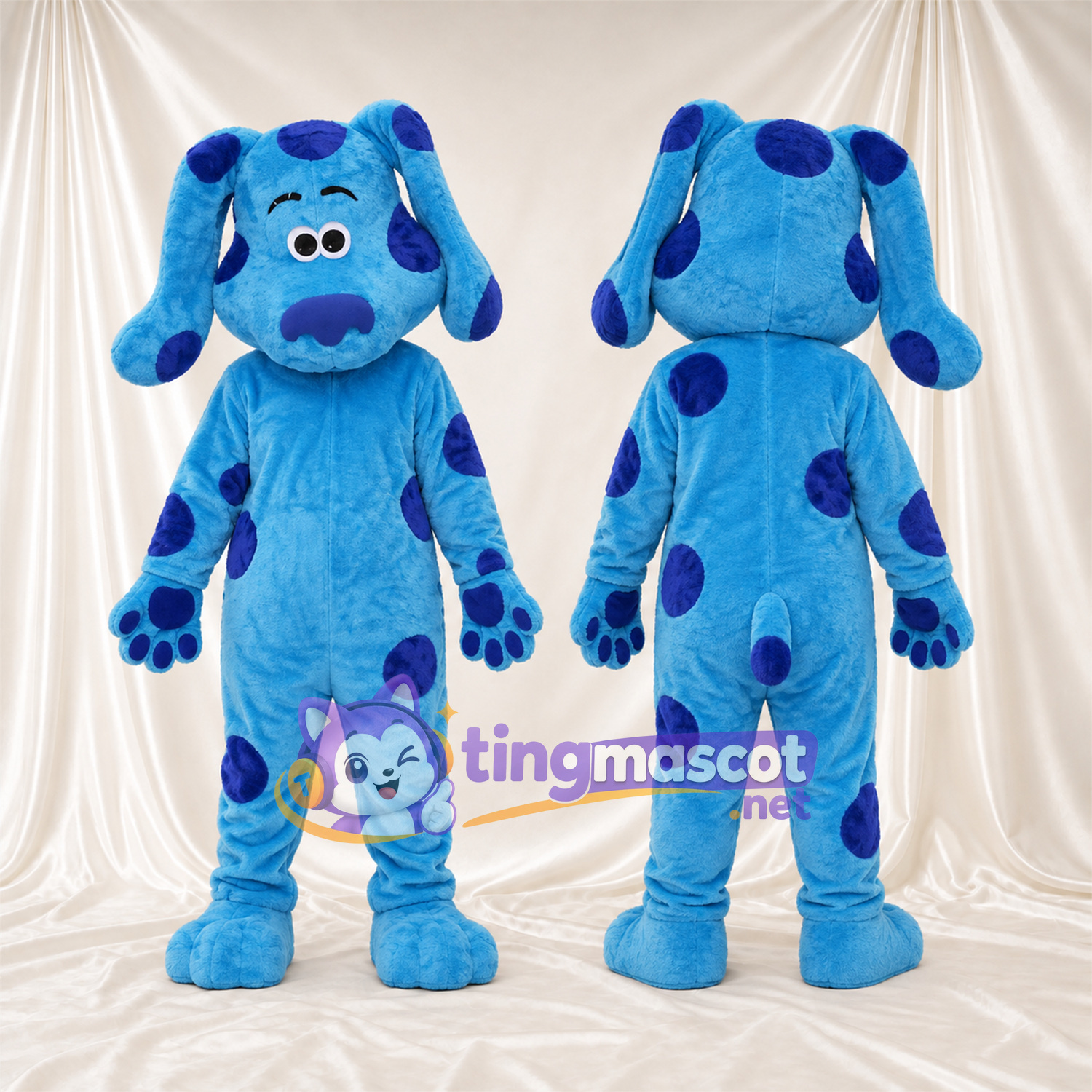 Costume de mascotte Chien – bleu – Coussinets (bleu); Taches (bleu) Costume de mascotte Chien – bleu – Coussinets (bleu); Taches (bleu)