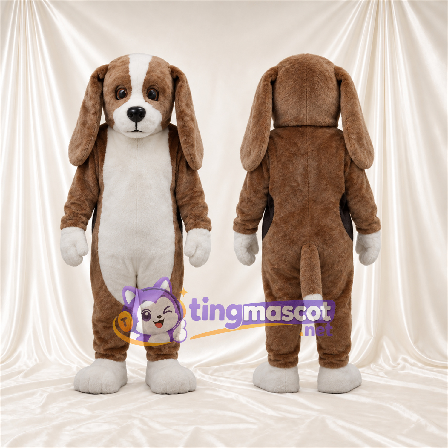 Maskottchenkostüm Hund – braun / weiß – Bauch (weiß); Knöchelmanschetten (weiß) Maskottchenkostüm Hund – braun / weiß – Bauch (weiß); Knöchelmanschetten (weiß)