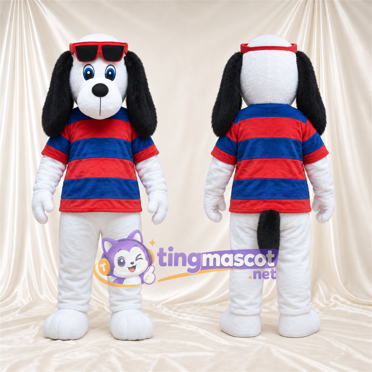 Costume de mascotte Chien – noir / blanc – Chemise; Lunettes de soleil Costume de mascotte Chien – noir / blanc – Chemise; Lunettes de soleil