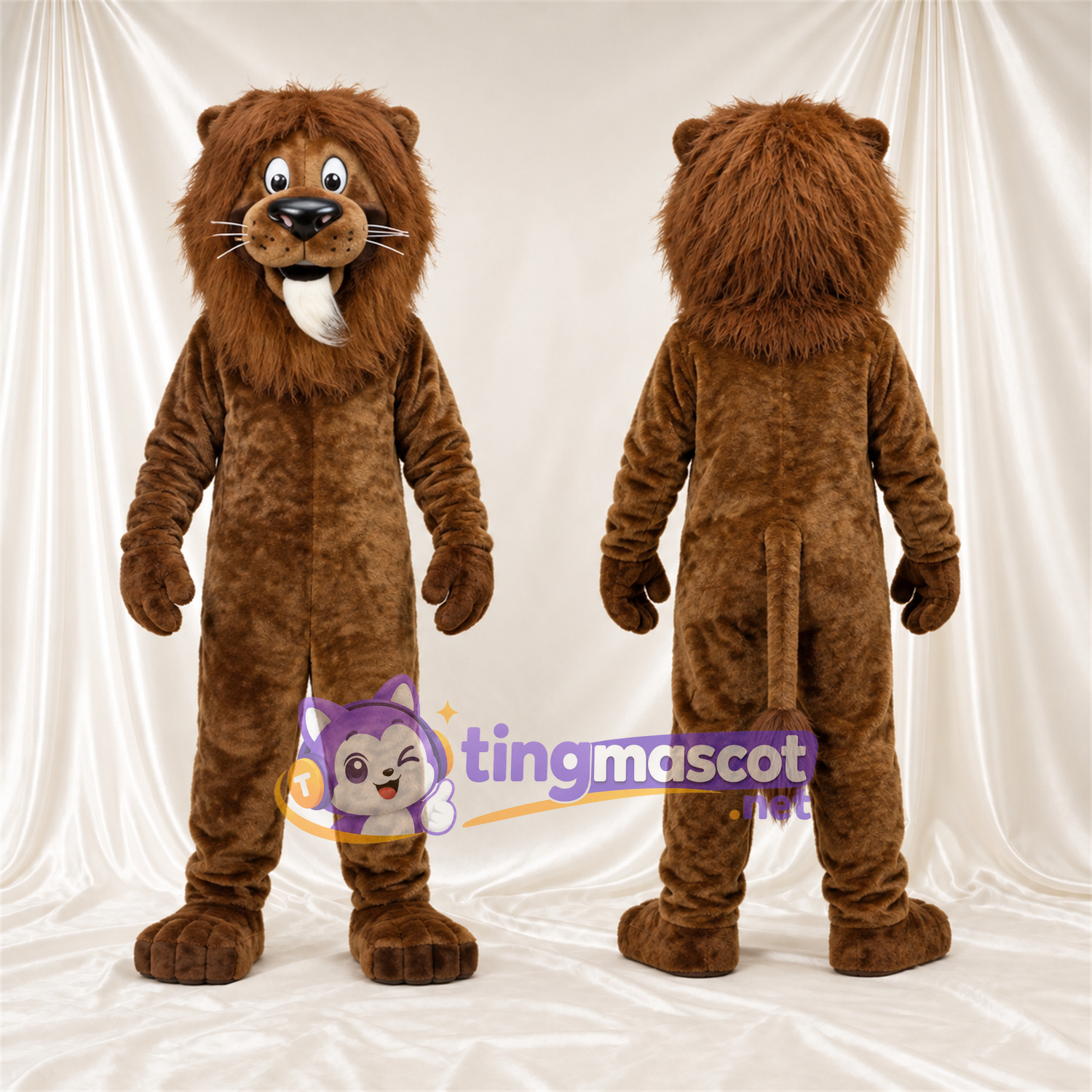 Costume de mascotte Lion – marron – Barbe (blanc); Moustaches (blanc) Costume de mascotte Lion – marron – Barbe (blanc); Moustaches (blanc)