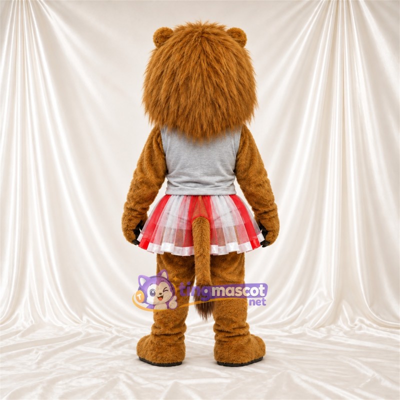 Brown Lion Mascot Costume - Gray Top and Red Plaid Skirt Brown Lion Mascot Costume - Gray Top and Red Plaid Skirt