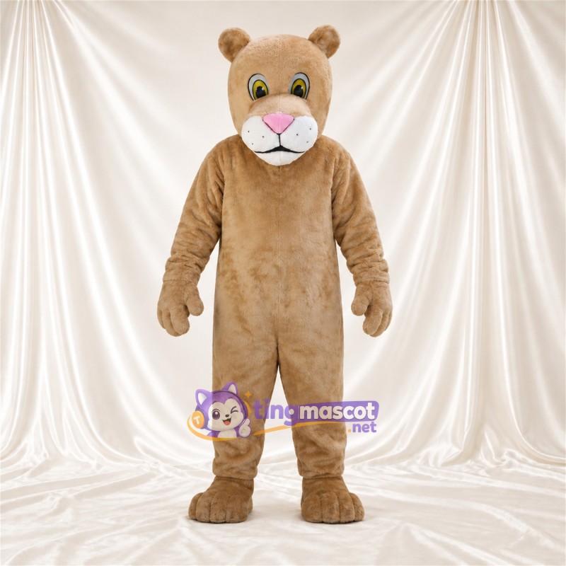 Costume de mascotte Chat sauvage – brun clair – Nez (rose); Bouche fermée Costume de mascotte Chat sauvage – brun clair – Nez (rose); Bouche fermée