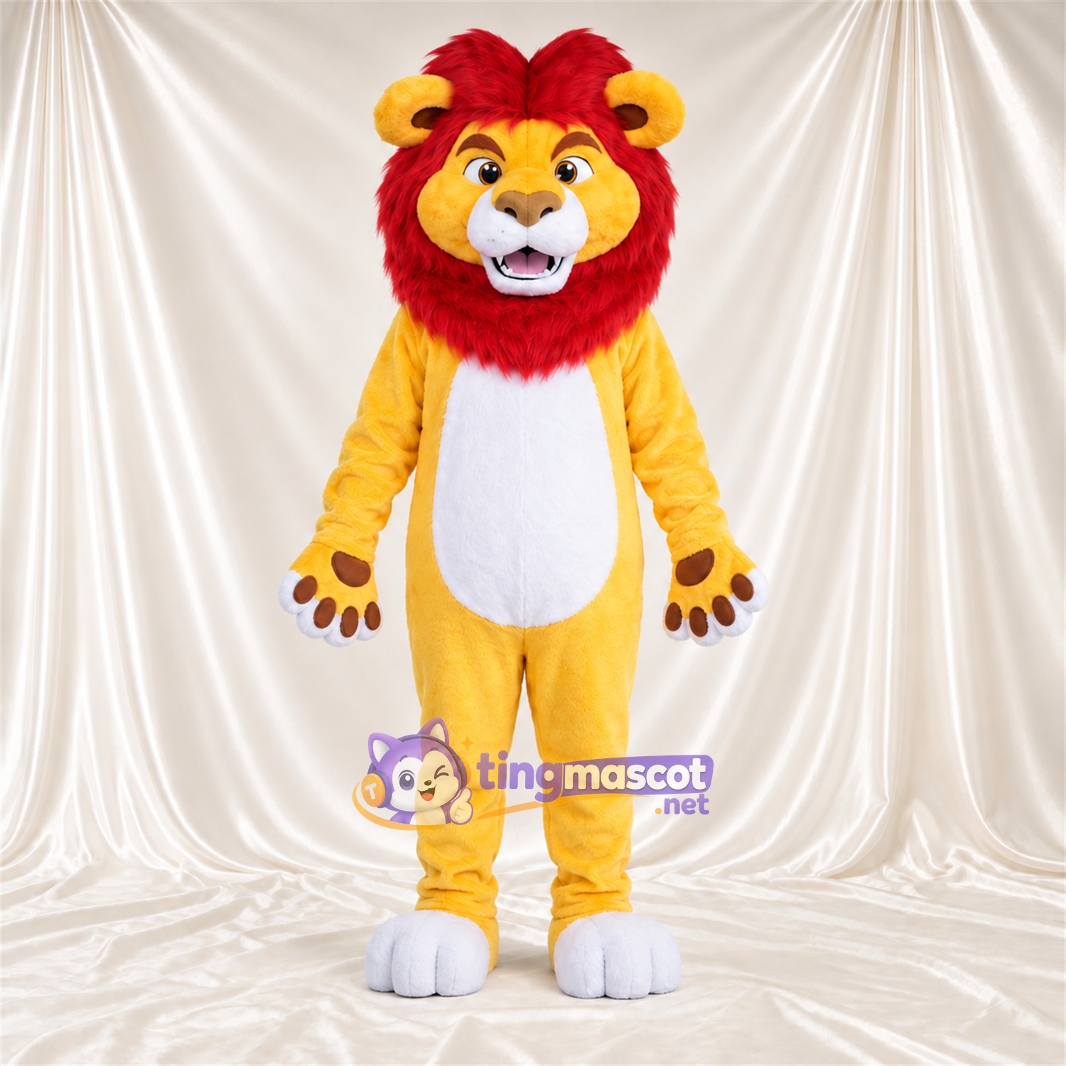 Costume de mascotte Lion – orange – Crinière (rouge) Costume de mascotte Lion – orange – Crinière (rouge)