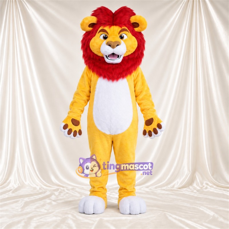 Costume de mascotte Lion – orange – Crinière (rouge) Costume de mascotte Lion – orange – Crinière (rouge)