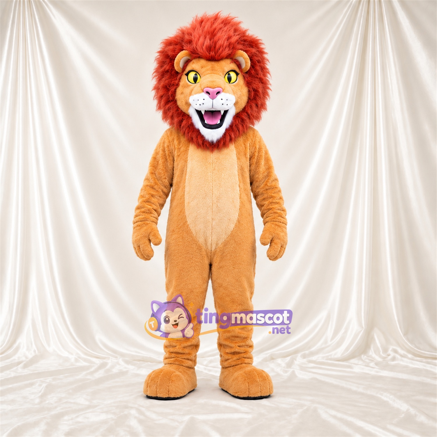 Costume de mascotte Lion – orange – Crinière (brun rouge); Crocs pointus Costume de mascotte Lion – orange – Crinière (brun rouge); Crocs pointus
