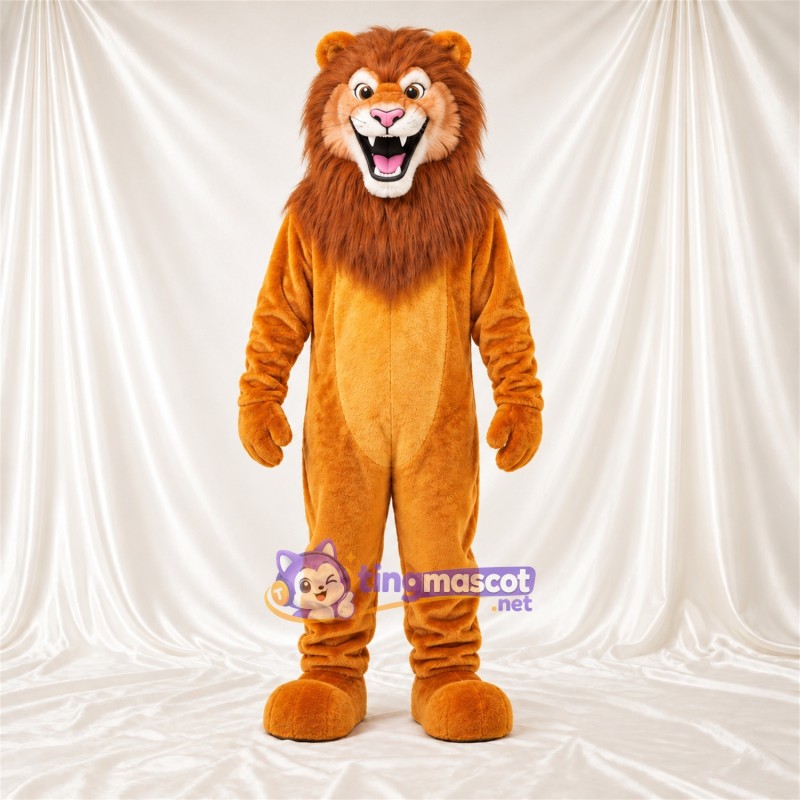 Costume de mascotte Lion – orange – Crinière (marron); Crocs pointus Costume de mascotte Lion – orange – Crinière (marron); Crocs pointus
