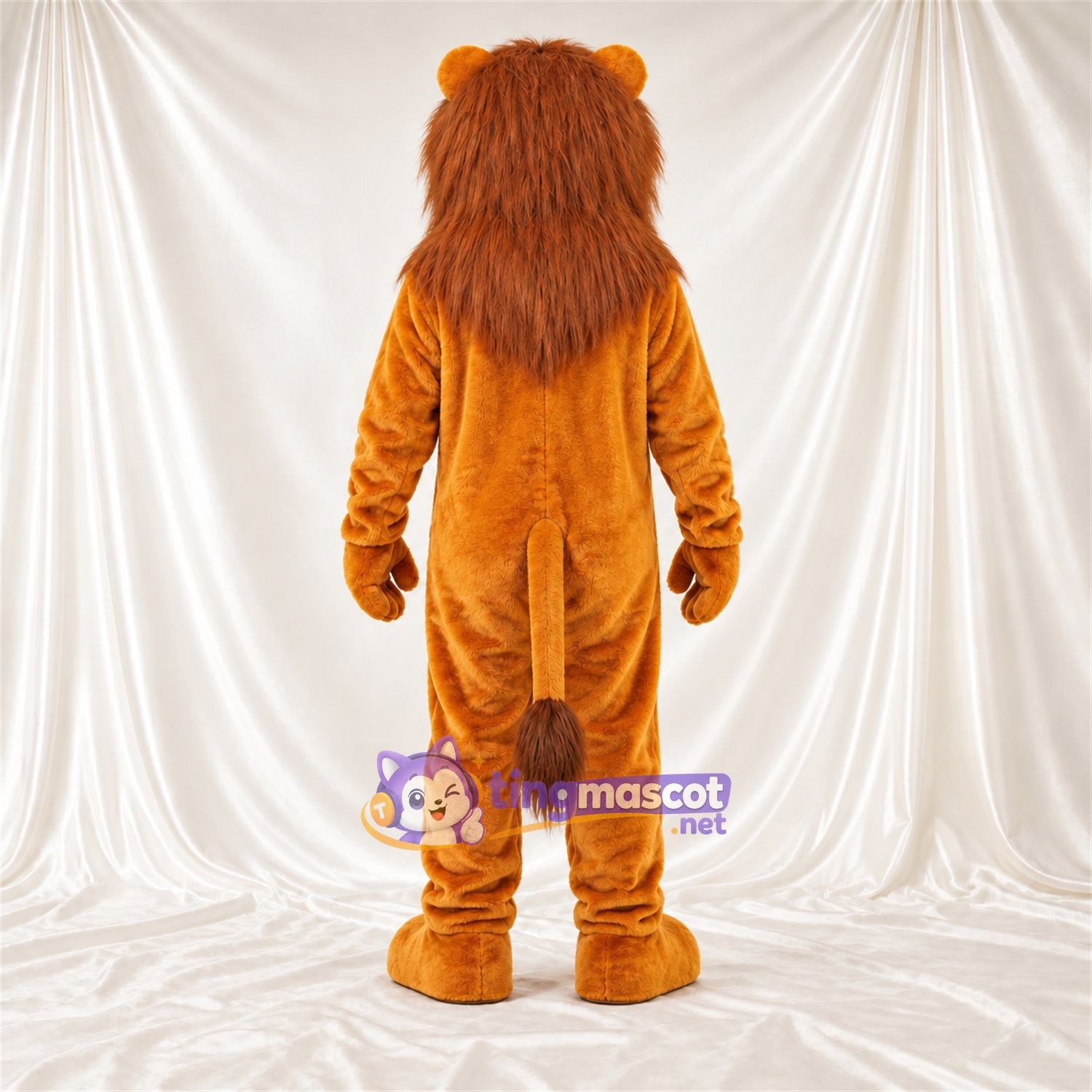 Costume de mascotte Lion – orange – Crinière (marron); Crocs pointus Costume de mascotte Lion – orange – Crinière (marron); Crocs pointus