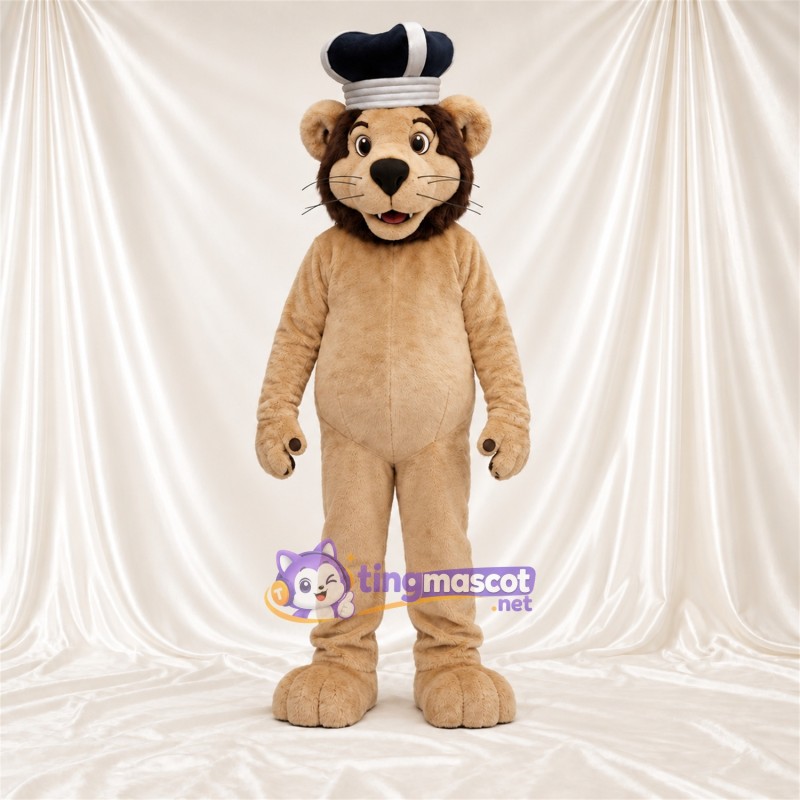 Costume de mascotte Lion – brun clair – Chapeau (noir / blanc) Costume de mascotte Lion – brun clair – Chapeau (noir / blanc)