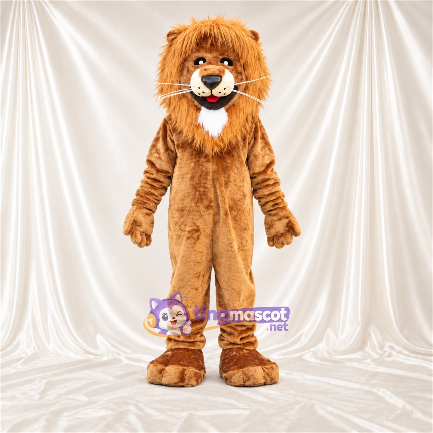 Costume de mascotte Lion – marron – Barbe (blanc); Moustaches (blanc) Costume de mascotte Lion – marron – Barbe (blanc); Moustaches (blanc)