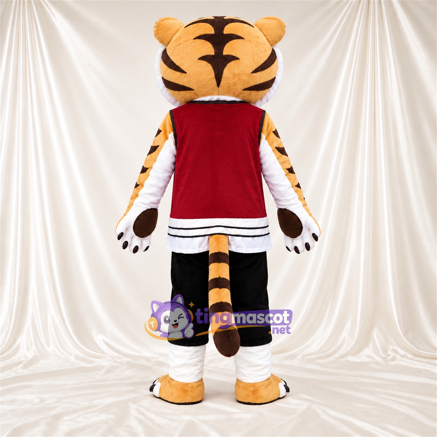 Costume de mascotte Tigre – orange / noir – Gilet (rouge); Pantalon (noir) Costume de mascotte Tigre – orange / noir – Gilet (rouge); Pantalon (noir)
