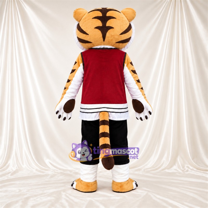Costume de mascotte Tigre – orange / noir – Gilet (rouge); Pantalon (noir) Costume de mascotte Tigre – orange / noir – Gilet (rouge); Pantalon (noir)