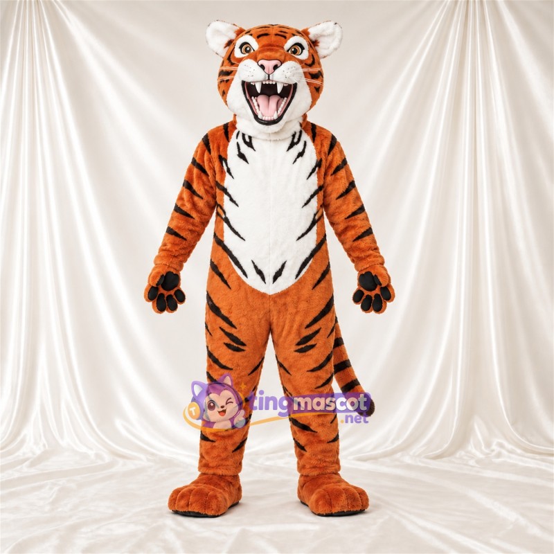 Costume de mascotte Tigre – orange / noir – Coussinets (noir); Crocs pointus Costume de mascotte Tigre – orange / noir – Coussinets (noir); Crocs pointus