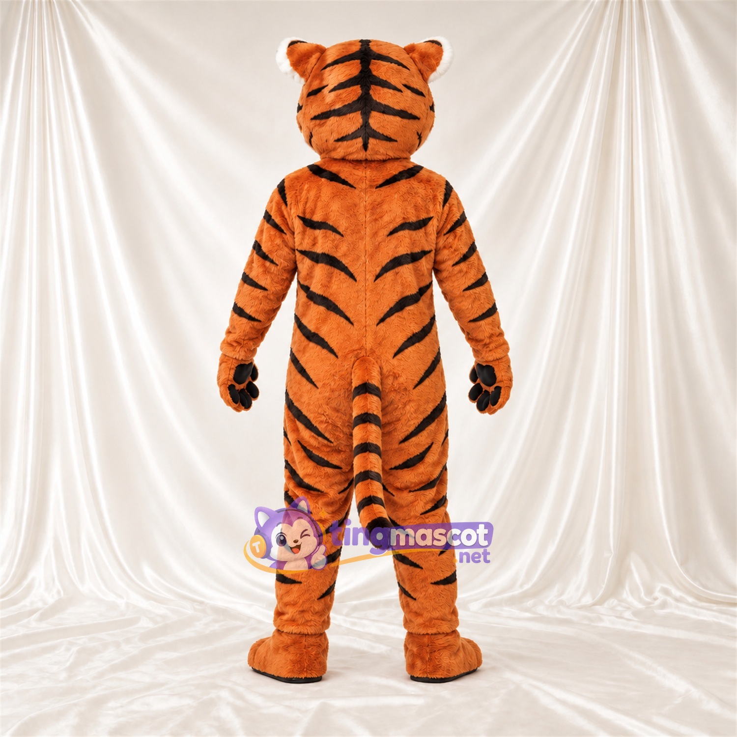 Costume de mascotte Tigre – orange / noir – Coussinets (noir); Crocs pointus Costume de mascotte Tigre – orange / noir – Coussinets (noir); Crocs pointus