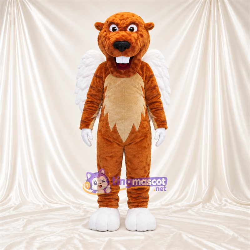 Costume de mascotte Créature fantastique – orange – Ailes (blanc); Dents Costume de mascotte Créature fantastique – orange – Ailes (blanc); Dents