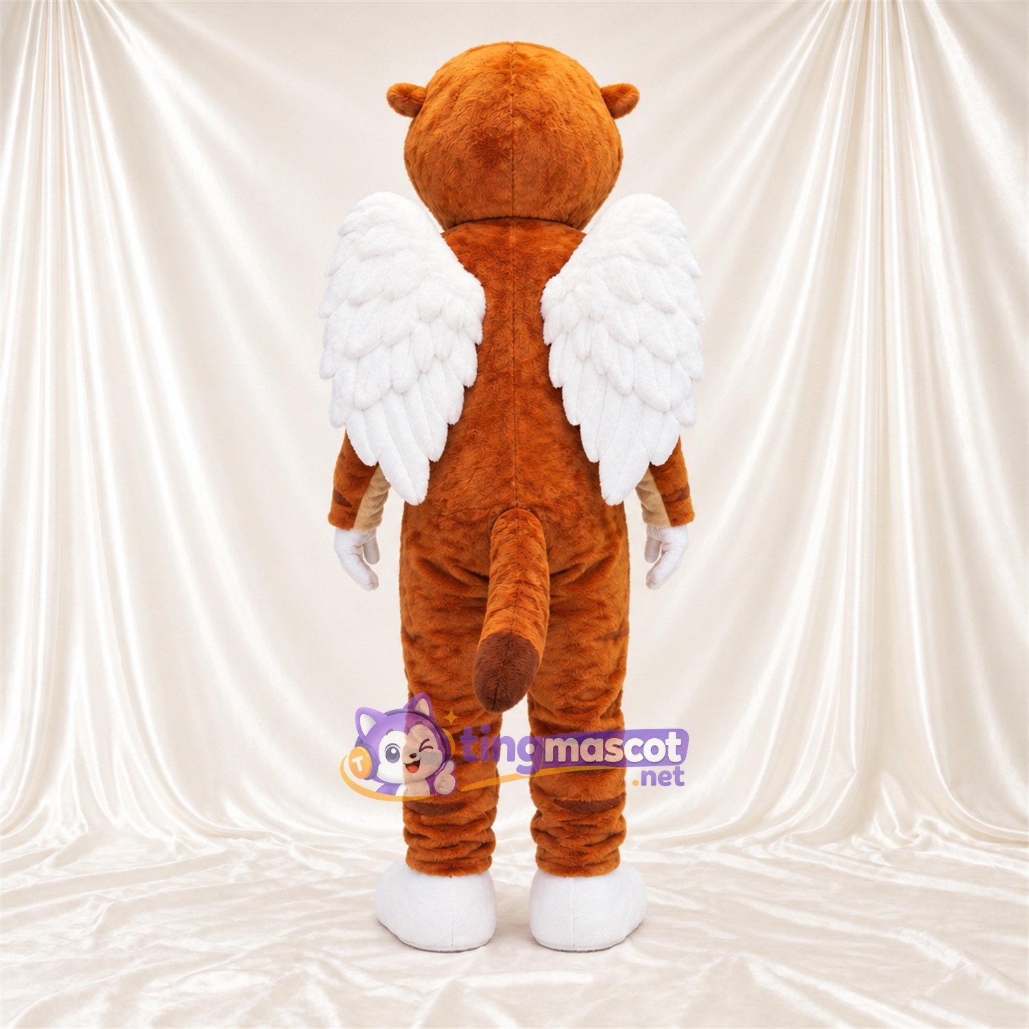 Maskottchenkostüm Fantasiewesen – orange – Flügel (weiß); Zähne Maskottchenkostüm Fantasiewesen – orange – Flügel (weiß); Zähne