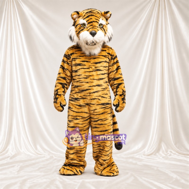 Costume de mascotte Tigre – orange / noir – Bouche fermée; Fines rayures Costume de mascotte Tigre – orange / noir – Bouche fermée; Fines rayures