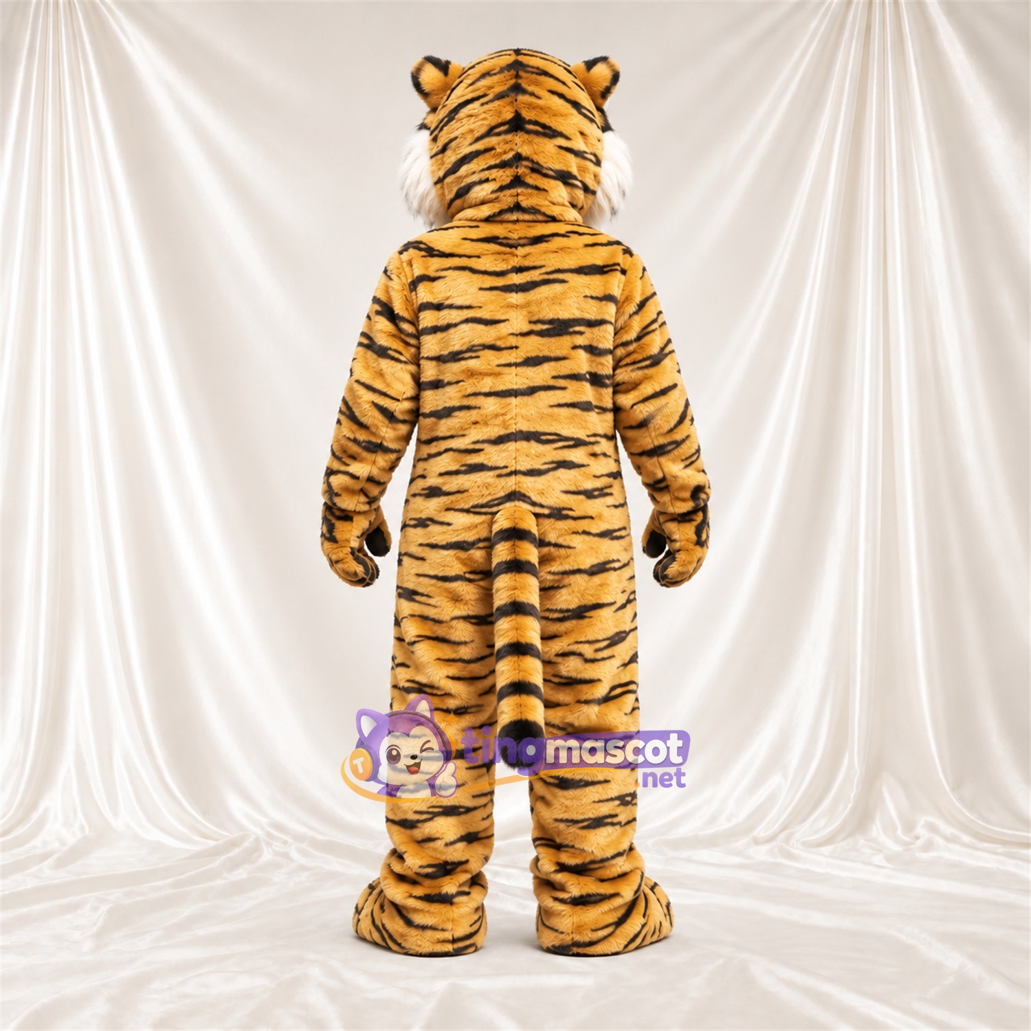 Costume de mascotte Tigre – orange / noir – Bouche fermée; Fines rayures Costume de mascotte Tigre – orange / noir – Bouche fermée; Fines rayures